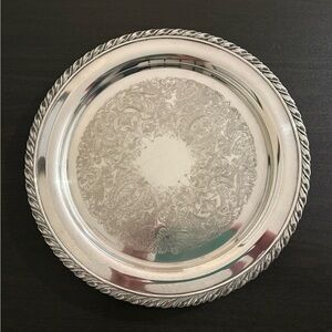 Vintage Oneida Silver Platter with Etched Design and Rope Trim